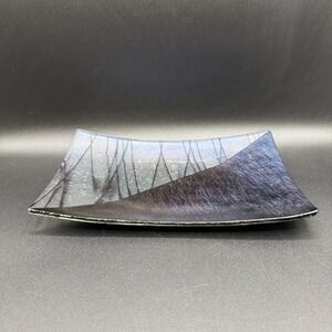 Kurt McVay Signed Dichroic Art Glass Tray Iridescent Fused Studio Glass Vintage